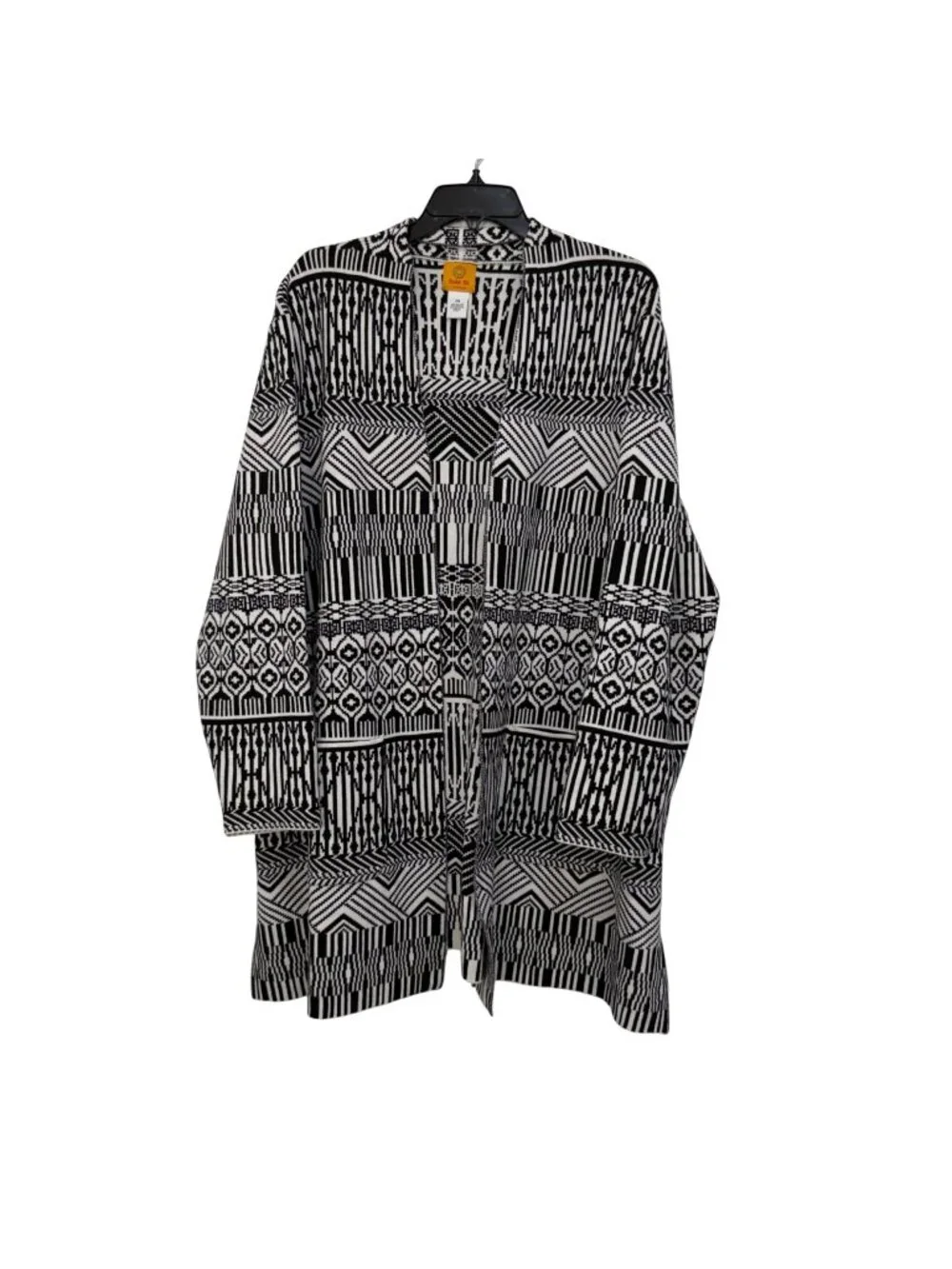 Ruby Rd Women Black&White Open Front Cardigan Sweater 2X Heavy Knit Cotton Blend